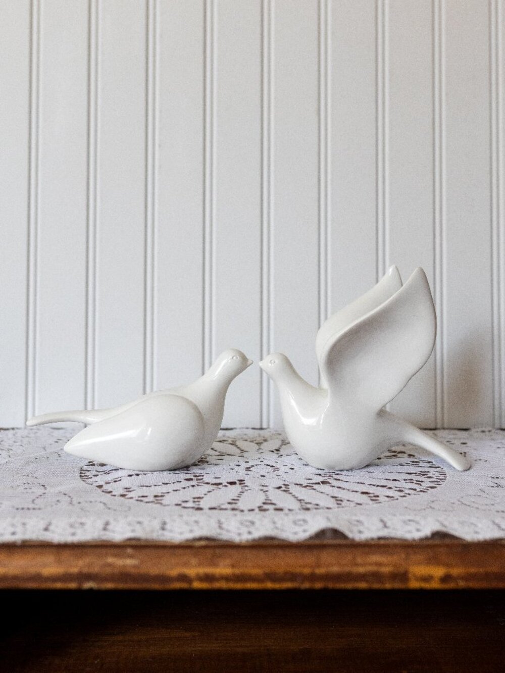 Home Interiors HOMCO White Ceramic Doves • Set of 2 Love Birds Figurines